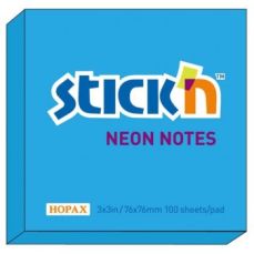 Notes autoadeziv 76mm x 76mm, 100 file/buc, albastru neon, Stick'n