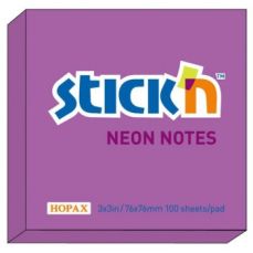 Notes autoadeziv 76mm x 76mm, 100 file/buc, mov neon, Stick'n