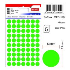 Etichete autoadezive rotunde, diam.13mm, 350buc/set, 5coli/set, verde, Tanex