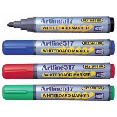 Whiteboard marker 4 buc/set (albastru, negru, rosu, verde), varf 2,0 mm, Artline 517