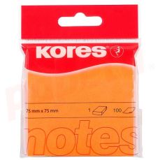 Notes autoadeziv 76mm x 76mm, 100 file/buc, portocaliu neon, Kores