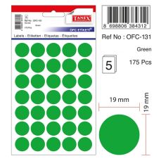 Etichete autoadezive rotunde, diam.19mm, 175buc/set, 5coli/set, verde, Tanex