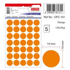 Etichete autoadezive rotunde, diam.19mm, 175buc/set, 5coli/set, portocaliu, Tanex