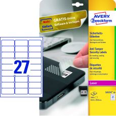 Etichete autoadezive pentru sigiliu 27/A4, 20coli/cutie, 63,5x29,6mm, Avery Zweckform