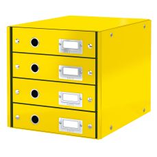Suport carton laminat cu 4 sertare pentru documente, galben, Wow Click&Store Leitz
