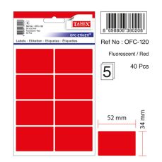 Etichete autoadezive dreptunghiulare, 34x52mm, 40buc/set, 5coli/set, rosu fluorescent, Tanex