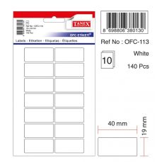 Etichete autoadezive dreptunghiulare, 19x40mm, 140buc/set, 10coli/set, albe, Tanex
