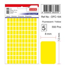 Etichete autoadezive dreptunghiulare, 8x12mm, 550buc/set, 5coli/set, galben fluorescent, Tanex