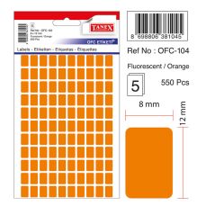 Etichete autoadezive dreptunghiulare, 8x12mm, 550buc/set, 5coli/set, portocaliu fluorescent, Tanex