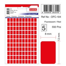 Etichete autoadezive dreptunghiulare, 8x12mm, 550buc/set, 5coli/set, rosu fluorescent, Tanex