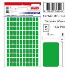 Etichete autoadezive dreptunghiulare, 8x12mm, 550buc/set, 5coli/set, verde fluorescent, Tanex