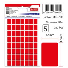 Etichete autoadezive dreptunghiulare, 12x17mm, 280buc/set, 5coli/set, rosu fluorescent, Tanex