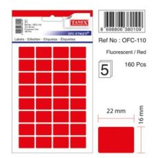 Etichete autoadezive dreptunghiulare, 16x22mm, 160buc/set, 5coli/set, rosu fluorescent, Tanex