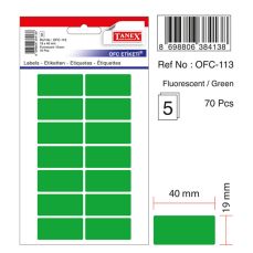 Etichete autoadezive dreptunghiulare, 19x40mm, 70buc/set, 5coli/set, verde fluorescent, Tanex