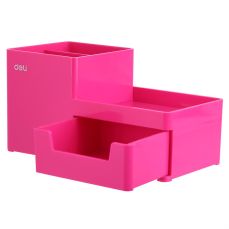Suport accesorii birou, roz, 3 compartimente si sertar, 25140 Deli