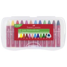 Creioane colorate cerate, 12culori/set, cutie plastic , Jumbo Faber Castell-FC120011