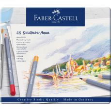 Creioane colorate acuarela, 48culori/set, cutie metal, Goldfaber Aqua, Faber Castell-FC114648