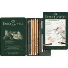 Creioane si radiera pentru desen si schite, 12piese/set, Pitt Monochrome, Faber Castell-FC112975