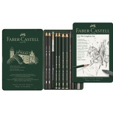Creioane si accesorii pentru desen si schite, 11piese/set, Pitt Monochrome Grafit, Faber Castell-FC1