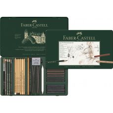 Creioane, carbune si accesorii pentru desen si schite, 33piese/set, Pitt Monochrome, Faber Castell-F