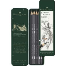 Creioane grafit, in cutie metal, 5 buc/set, Graphite Aquarelle, Faber Castell-FC117805