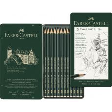 Creioane grafit, in cutie metal, 12 buc/set, Arta, Castell 9000, Faber Castell-FC119065