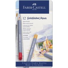 Creioane colorate acuarela, in cutie metal, 12culori/set, Goldfaber Aqua, Faber Castell-FC114612