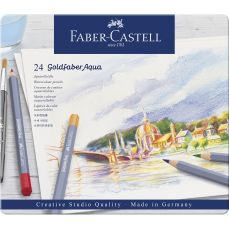 Creioane colorate acuarela, in cutie metal, 24culori/set, Goldfaber Aqua, Faber Castell-FC114624