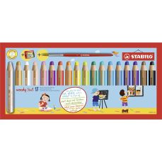 Creioane colorate 18culori/set, o ascutitoare si pensula, Woody 3 in 1 Stabilo
