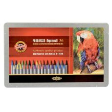 Creioane colorate acuarela, fara lemn, 36culori/set, cutie metal, Progresso Aquarell Koh-I-Noor