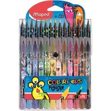 Set creioane colorate 15culori/set + carioci 12culori/set, Color Peps Monsters Maped