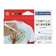 Permanent marker pentru textile, 6 culori/set, 2739 Centropen
