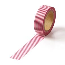Banda adeziva color 15mm x 10m, alb cu dungi roz, Washi