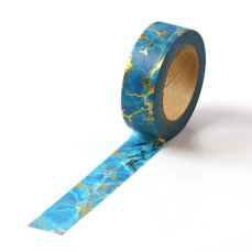 Banda adeziva color 15mm x 10m, albastru cu auriu, Washi