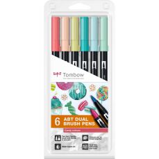 Marker dual brush, 2 varfuri, 6buc/set, Watercoloring ABT Candy Colours Tombow