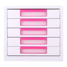 Suport plastic cu 5 sertare pentru documente, alb/roz, Deli