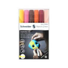 Permanent marker cu vopsea acrilica, 6 culori/set (galben, maro, portocaliu, roz, visiniu, caisa), v