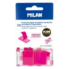Index autoadeziv plastic cu dispenser, 50 file/set, 25mm x 45mm, roz, 411060801 Milan