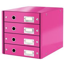 Suport carton laminat cu 4 sertare pentru documente, roz, Wow Click&Store Leitz