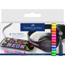 Marker neon, 6 culori/set, varf 1,5mm, Faber Castell- FC160806
