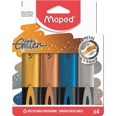 Textmarker metalic cu glitter 4 culori/set, Metalic Glitter Fluo Peps Maped