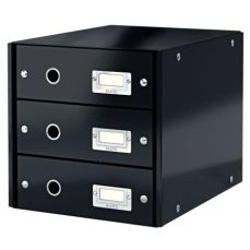 Suport carton laminat cu 3 sertare pentru documente, negru, WOW Click&Store Leitz