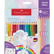 Creioane colorate 18 culori acuarela + 6 culori pastel/set, Grip 2001, Unicorni, Faber Castell-FC201
