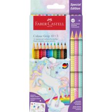 Creioane colorate 10 culori acuarela + 3 culori pastel/set, Grip 2001, Unicorni, Faber Castell- FC20