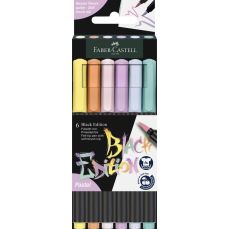 Marker, 6 culori pastel/set, varf pensula, Brush Pens Black Edition, FaberCastell - FC116453
