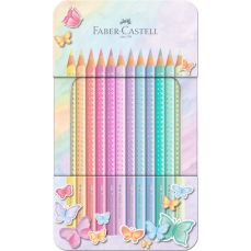 Creioane colorate, 12culori pastel/set, cutie metalica, Sparkle, Faber Castell-FC201910