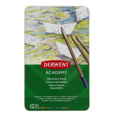Creioane colorate acuarela, 12culori/set, cutie metalica, DW-2301941 DERWENT Academy