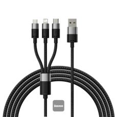 Cablu de date USB / USB-C+Lightning+microUSB, 1,2m, negru, StarSpeed 3 in 1 Baseus
