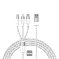 Cablu de date USB / USB-C+Lightning+microUSB, 1,2m, alb, StarSpeed 3 in 1 Baseus