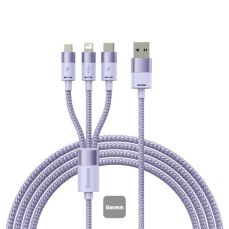 Cablu de date USB / USB-C+Lightning+microUSB, 1,2m, violet, StarSpeed 3 in 1 Baseus